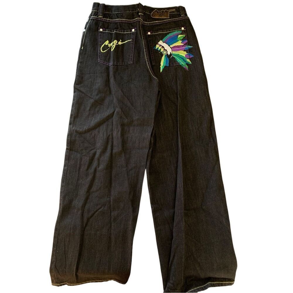 Vintage Coogi wide leg jeans embroidered Native American headress  size 20